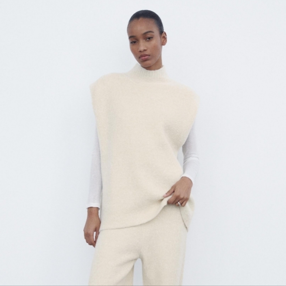 Zara Ivory Metallic Threads Mock Neck Sleeveless Sweater New Size S - Picture 2 of 12
